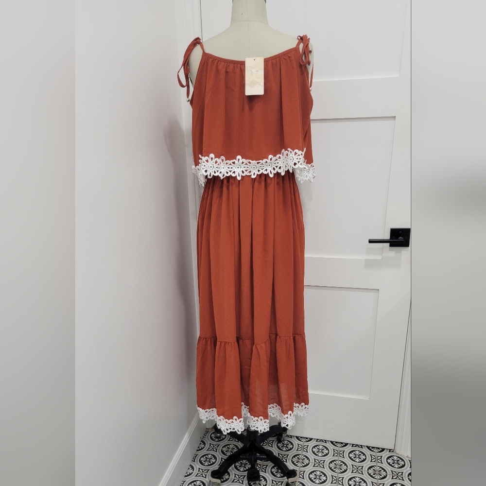 Fashion Women's Spaghetti Straps Maxi/ Midi Brick Red A-line Dress Size XL Boho - Picture 4 of 10
